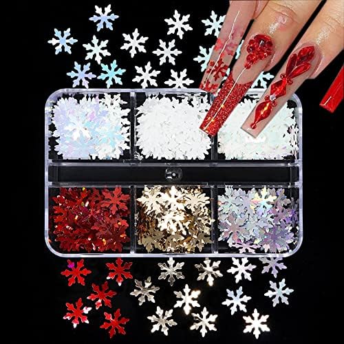 Snowflake unhas glitter lantejas 6 grades 3d holográficos brilhantes flocos de neve de inverno de Natal manicure