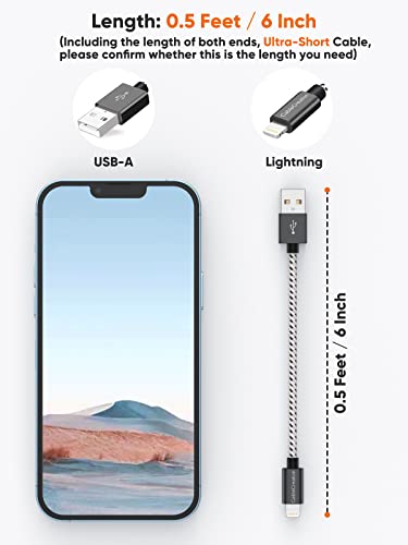CableCreation a 0,5 pés Cabo de carregador de iPhone curto, [Certificado MFI] Lightning to USB Data Sync Cord,