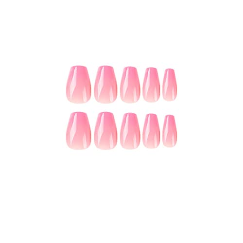 Pressione as unhas quadradas médias unhas falsas nuas unhas falsas gradiente cereja rosa capa completa de acrílico