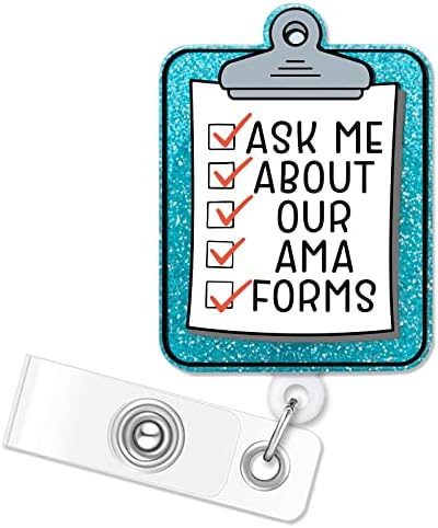Erhachaijia Pergunte -me sobre nossos formulários de AMA Reel de distintivo de glitter azul retrátil com