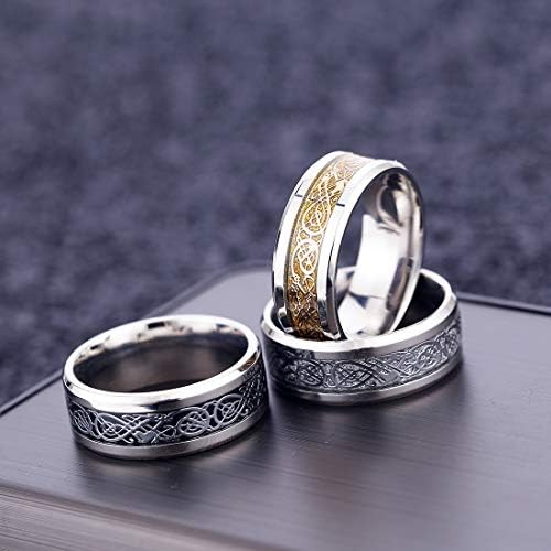 Casdan 6pcs 8mm anéis de aço inoxidável para homens dragão celta bordas chanfradas bordas celtas preto anéis