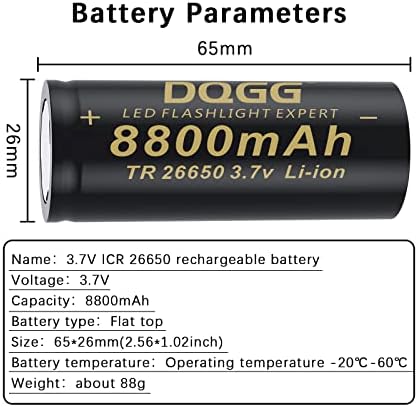 Benkia 4pcs 26650 8800mAh Bateria recarregável, 3,7 volts de alta capacidade, 26650 bateria recarregável.