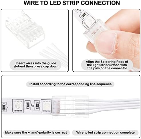 32,8 pés RGB Extensão cabo de fio do cabo e 10 PCs Conectores de faixa de luz LED, conector de