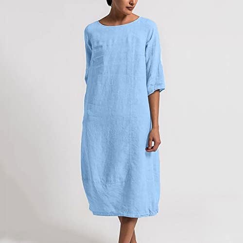 Mulheres vestidos midi moda algodão linho de algodão curta curta mid-bef kaftan camisa vestido de
