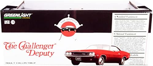 Greenlight Collectible 1970 Challenger The Challenger Deputy Bright Red com Top White Top 1/18 Modelo