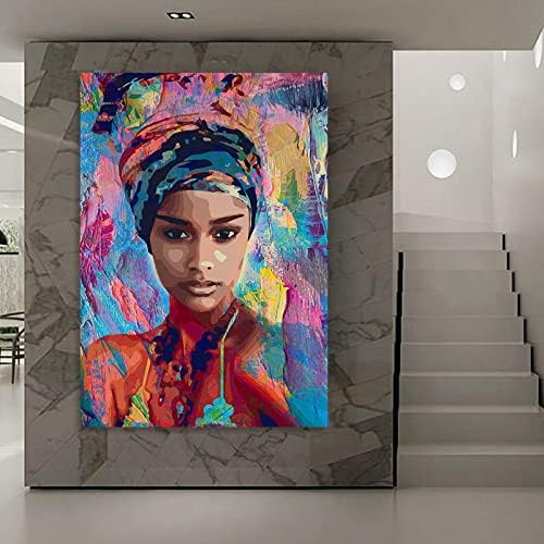 FEILAIJU Mulheres negras Canvas Pictures Poster de arte de parede pinturas a óleo afro -americanas Queen Black Women Art Wall Decor de quarto decoração da sala de estar