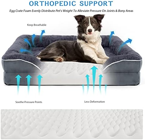 Cama de sofá para cachorro para sono confortável, cama de cães de espuma de ovo ortopédico com tampa lavável