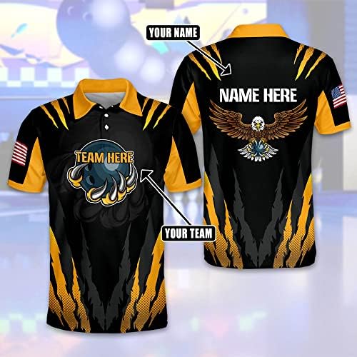 Leevus Camisetas de boliche personalizadas com nomes, EUA Eagles Bowling Gifts for Men, camisas de