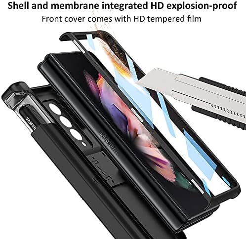 Para uma caixa do Z Fold 3, Galaxy Z dobra 3 estojo com suporte de caneta e protetor de tela embutido, proteção