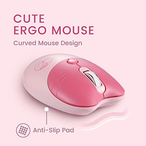 PERIXX PERIDUO -715 Mini -teclado sem fio e conjunto de mouse - Design fofo tipo gato - Cores de doces rosa