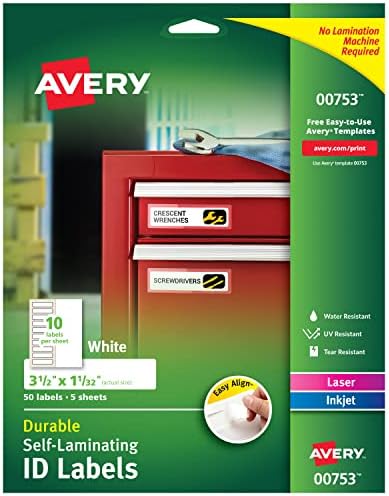 Avery Professional Professional Auto-laminando Rótulos de identificação resistente à água, 3-1/2