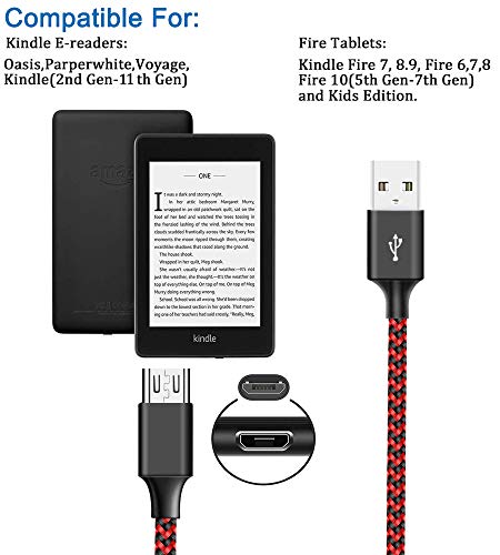 Cordão do carregador de android, micro usb cabo trançado o cabo de carregamento rápido compatível com o Kindle