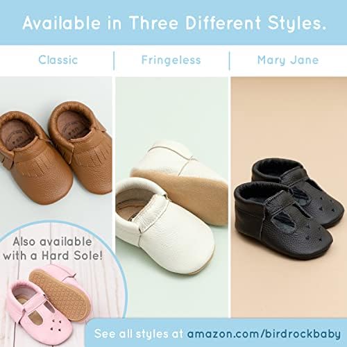 Birdrock Baby Fringless Mocassins - Sapatos de couro genuíno e meninas para recém -nascidos, bebês, bebês, crianças pequenas