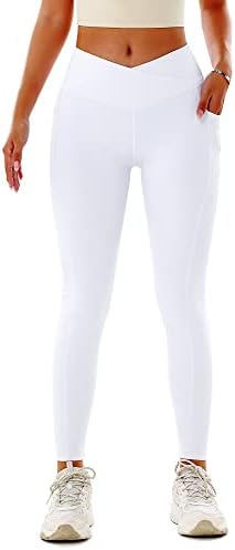 Zioccie Crossover Yoga Leggings Para mulheres com bolsos - Mantern Buttery Soft V Cross Workout Tights Running Athletic calças
