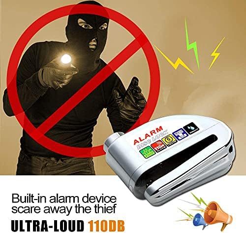 Bibowa Motorcycle Disc Bloqueio - Alarme de motocicleta de trava de disco anti -roubo com cabo de alarmes de 110dB