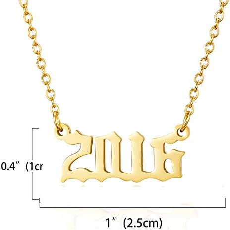 RINHOO Número de nascimento Número de colar de pendente de aço inoxidável Número de ouro Jóias de corrente de colar de aniversário para mulheres meninas