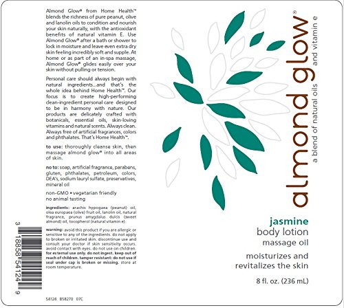 Loção corporal de jasmim de amêndoa de saúde em casa - 8 fl - hidratante de pele e óleo de massagem, com