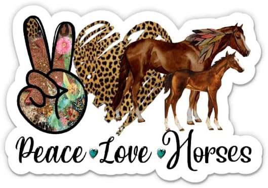 Adesivo de cavalos de amor de paz - adesivo de laptop de 3 - vinil à prova d'água para carro, telefone, garrafa de água - decalque de amante de cavalos
