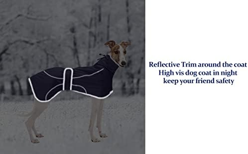 Casaco de inverno Greyhound, casaco Whippet com forro de lã acolchoado, jaqueta de cachorro resistente à água com faixas ajustáveis ​​e reflexivo - Marinha - Pequena
