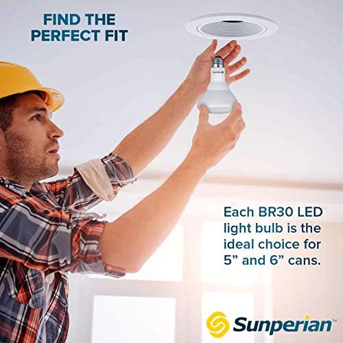 Sunperian BR30 LED Bulbo, 8,5W = 65W, 3500k Branco natural, 800 lúmens, lâmpadas diminuídas da inundação para latas de recuperação, classificação de fixação fechada, com classificação úmida, listada por UL, E26