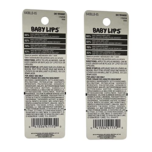 Pacote de 2 lábios de bebê Maybelline hidratantes Balm, oh! Laranja 85