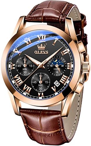 OLEVS Mens relógios marrom Cronógrafo preto Business Watch Watch Watch Luminous Waterspert Casual