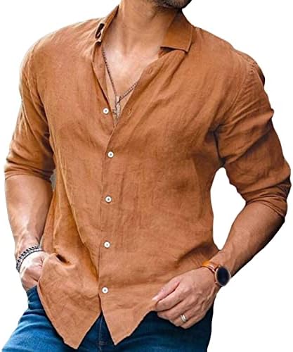 Camisa de botão sólida para baixo masculino Comfortar camisas casuais de manga longa