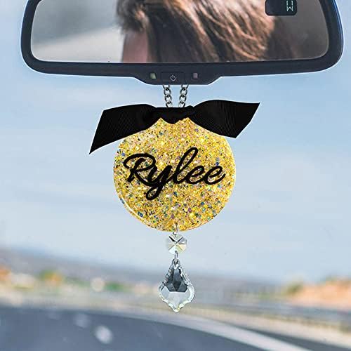 Nome personalizado Charme de espelho de vista traseira do carro glitter com ornamento pendurado em arco