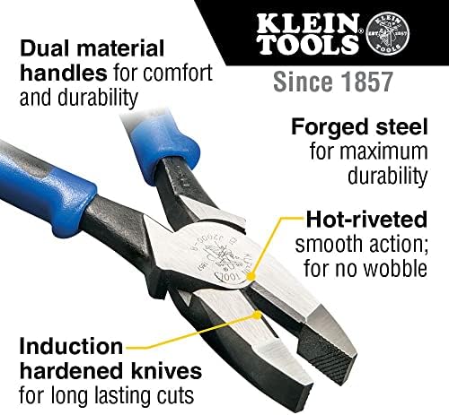 Klein Tools J20008 alicate, cortadores laterais de 8 polegadas, alicates de alavancagem de alta alavancagem cortado ACSR, parafusos, pregos, fio duro