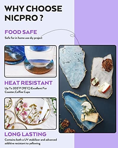 Kit de resina epóxi cristalina nicpro de 32 onças, resina epóxi de partida com diy segura para alimentos para
