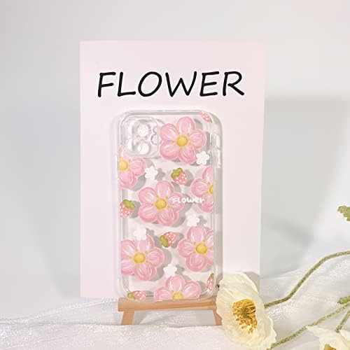 LOVMOOFUL Compatível para iPhone 11 Caso fofo Oil claro Flor Floral Strawberry Design para meninas Mulheres