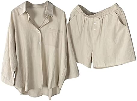 Colorblock relaxado shorts de ajuste para feminino para spandex Brunch de linho de 2 peças de 2 peças