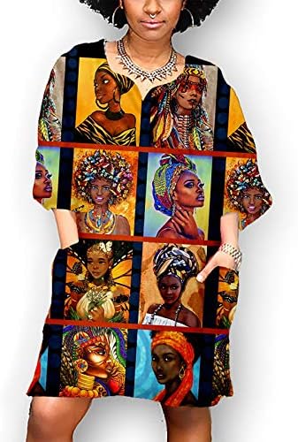 Vestidos africanos de tamanho grande para mulheres estampas vintage v pescoço de manga média mini vestido