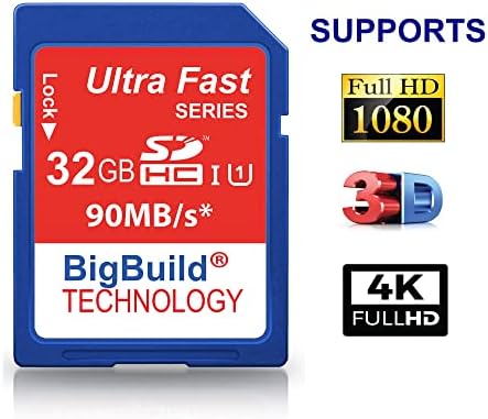 BigBuild Technology 32 GB Ultra Fast 90MB/S Câmera de memória para Kodak Pixpro AZ252, classe 10 SD SDHC