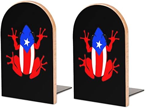 Puerto Rico Flag Frog Wood Decorativo Livros Livros não esquisitos End para prateleiras 1 par 7 x 5