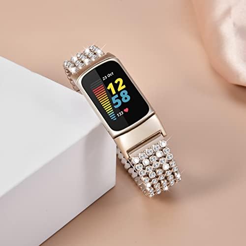 Koreda Compatível com Fitbit Charge 5 Bandas para mulheres, Jóias Bling Diamond Rhinestone Metal Strap Wrist Substituição