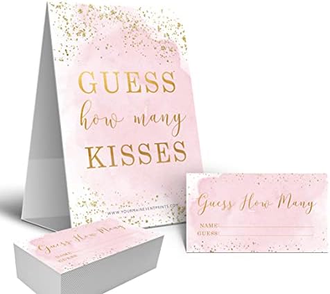 Rosa e ouro Quantos beijos sinal de jogo, adivinhem quantos e cartões ótimos para chuveiros e casamentos de noivas.