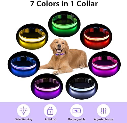 PCEOTLLAR LIGHT UP DOG CLAR para caminhada noturna - Led Dog Collar Colar Light Recarregável Mudança de cor, brilho