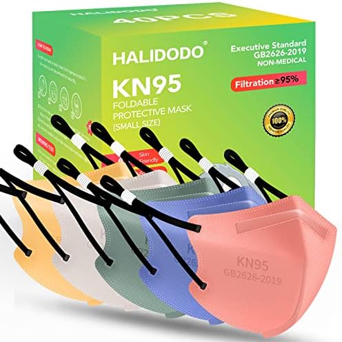 Halidodo Kids KN95 Máscaras para crianças, 40 pacotes de 5 bastes KN95 Kids Face Mask descartável com loop de ouvido
