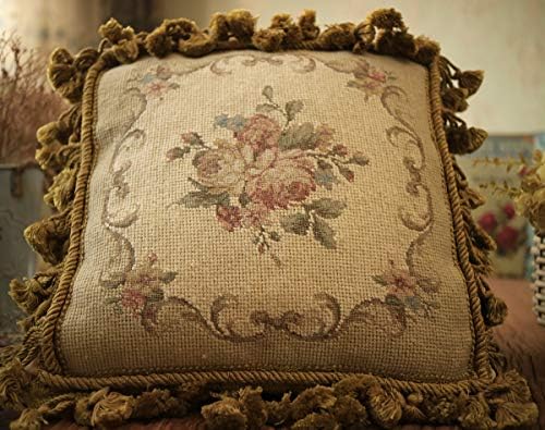 Crafamento doméstico fino 12 Rosa antiga Aubusson Design bonito Capa de almofada de travesseiro de agulha
