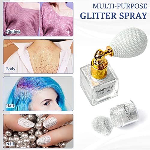 Spray de glitter corporal, spray de glitter prateado para cabelos e corpo, maquiagem de fino fino e spray