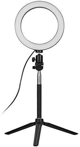 Fonrest LED Ring Light com bastão de selfie do tripé elástico, lâmpada anular de piso/mesa de 6 polegadas