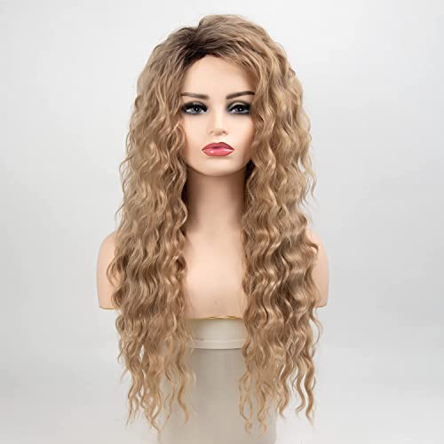 FENCCA ombre marrom claro marrom cacheado calor peruca sintética Long Wavy Wavy Curly Wigs for Women Logo Curly