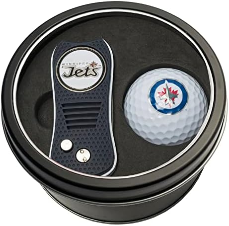 Team Golf NHL Gift Switchblade Divot Tool com marcador de bola magnética de dupla face e bola de golfe, design patenteado de ponta única, menos danos aos verdes, mecanismo de switchblade