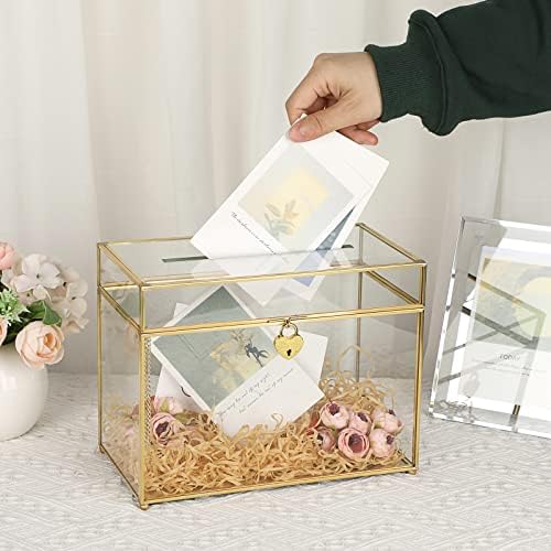 Juxyes Tilden Glass Wedding Box com fechadura, suporte de cartão de casamento transparente com tampas para o recipiente