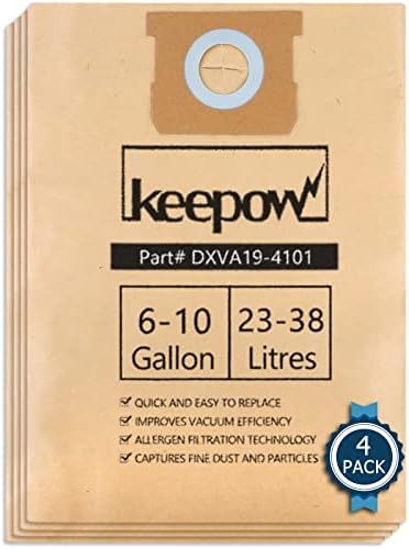 Keepw Shop Vac Bags Compatível com Dewalt 6 a 10 galões a vácuo DXV06P, DXV09P, DXV10P, DXV10S, 4
