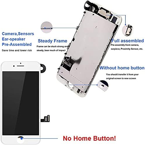 Mobkitfp para iPhone 7 Substituição de tela Branca com câmera+sensores+fone de ouvido Montagem completa Digitalizador de exibição de touch LCD de 4,7 polegadas para A1660, A1778, A1779 com ferramentas de reparo+selo adesivo