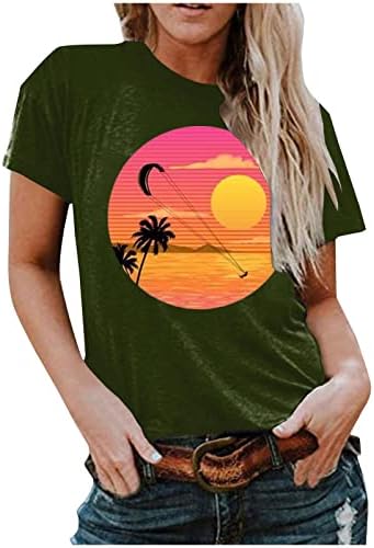 Palm Tree Print Tops para mulheres, garotas adolescentes camisetas de verão