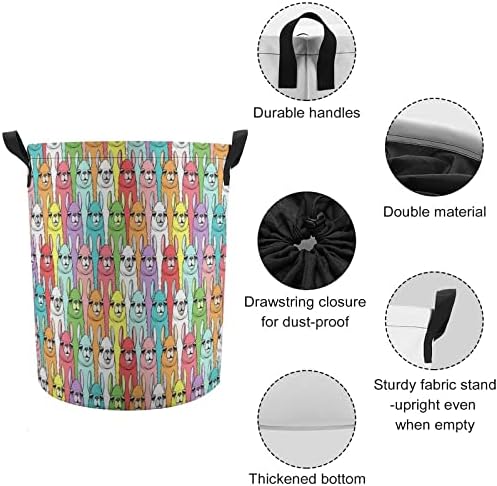 Rainbow Lhamas Laundry Bestkets com alças à prova d'água Round Round Round Clothes Hampers Organizador de armazenamento