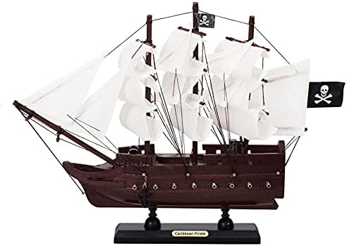 Decora náutica artesanal de madeira pirata pirata vela branca modelo pirata navio 12